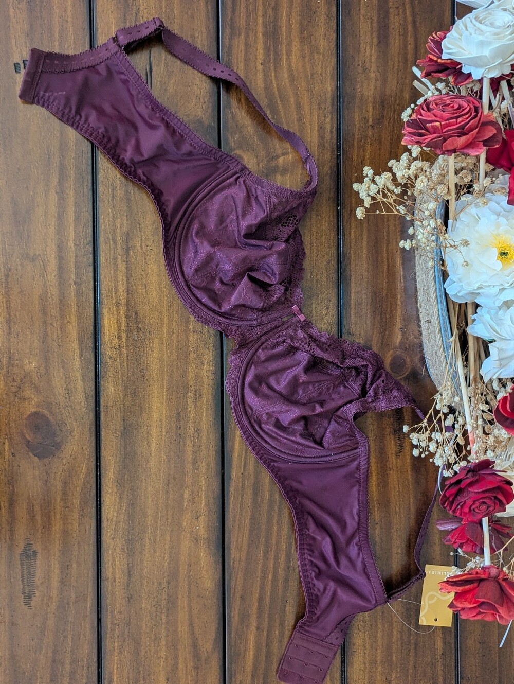 Delimira W578 Lace Underwire Minimizer Bra Plum Purple 42D NWT